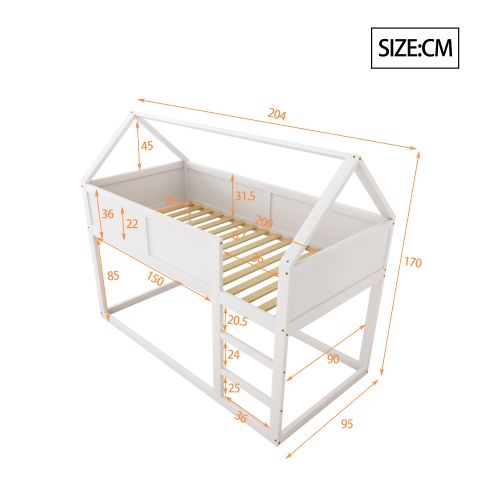 Lit Superposé 90x200 Cm, Lit Enfant Avec Escalier, Structure En Bois, Blanc