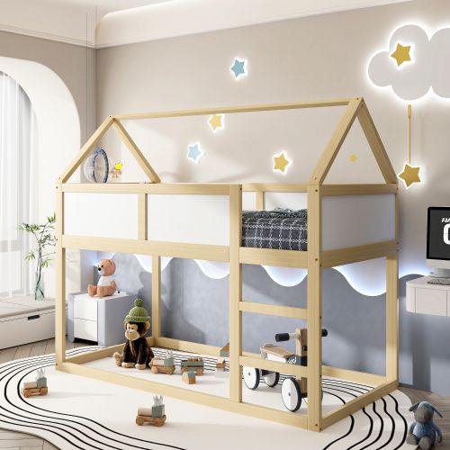 Lit Superposé 90x200 Cm, Lit Enfant Avec Escalier, Structure En Bois, Couleur Bois