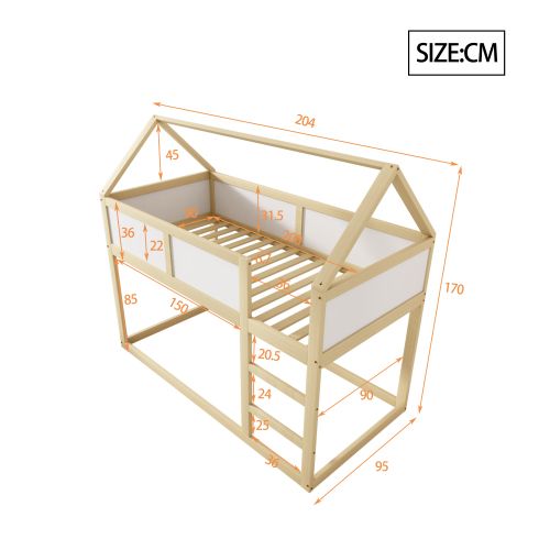 Lit Superposé 90x200 Cm, Lit Enfant Avec Escalier, Structure En Bois, Couleur Bois