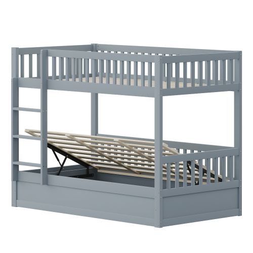 Lit Superposé 90x200 Cm, Lit Enfant Avec Bois Système De Rangement Hydraulique, Gris