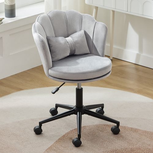 Chaise Pivotante Gris En Velours Hauteur Réglable, Avec Coussin Lombaire