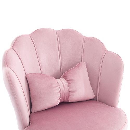 Chaise Pivotante Rose En Velours Hauteur Réglable, Avec Coussin Lombaire