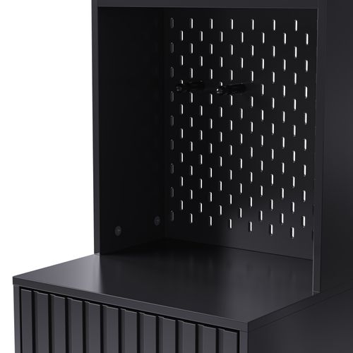 Vestiaire Noir H.180cm, Meuble D'entrée Avec Banc, Tiroir Et Étagères à Chaussures