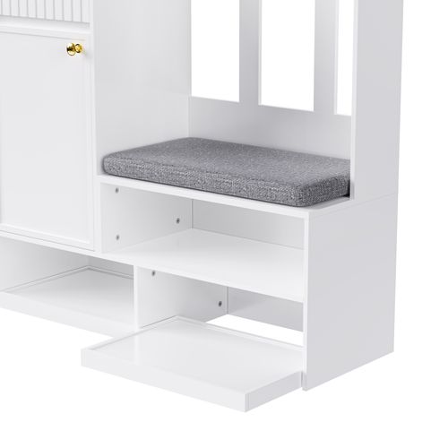 Vestiaire Blanc H.180cm, Meuble D'entrée Avec Banc, Tiroir Et Étagères à Chaussures