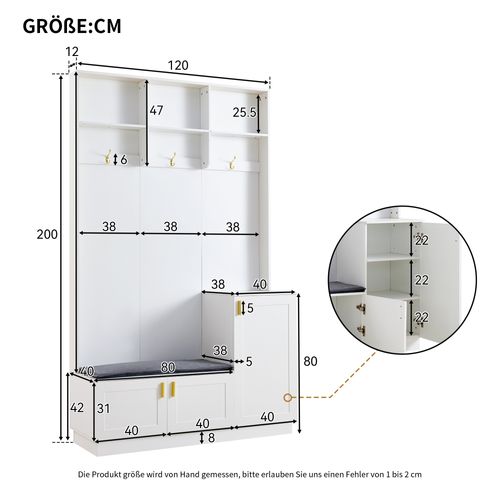 Vestiaire Meuble D’entrée Blanc Avec Étagère Réglable Et Rangement Fermé H.200cm
