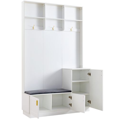 Vestiaire Meuble D’entrée Blanc Avec Étagère Réglable Et Rangement Fermé H.200cm