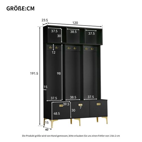 Vestiaire Meuble D’entrée Noir Avec Multirangement H.191.5cm