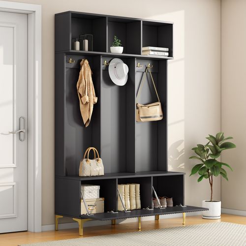 Vestiaire Meuble D’entrée Noir Avec Multirangement H.191.5cm
