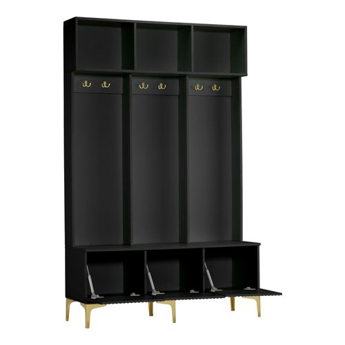 Vestiaire Meuble D’entrée Noir Avec Multirangement H.191.5cm
