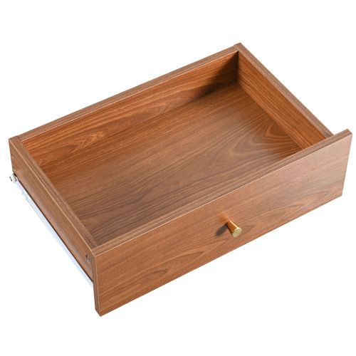 Meuble TV Bas Avec 2 Tiroirs, 2 Portes Coulissantes En Rotin, 4 Compartiments De Rangement, Noyer