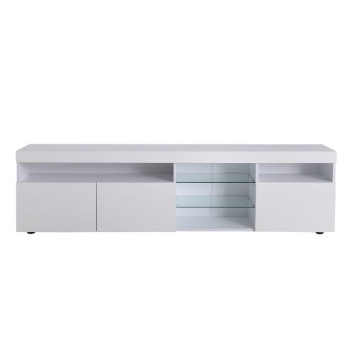 Meuble TV 180 Cm, Meuble TV Blanc Avec Étagères Et Armoires De Rangement, Éclairage LED