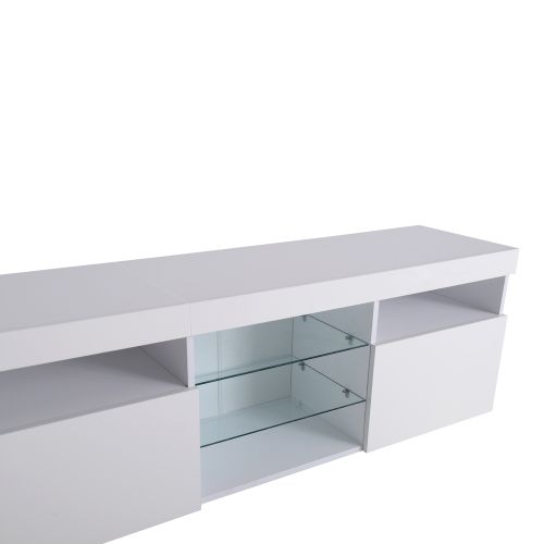 Meuble TV 180 Cm, Meuble TV Blanc Avec Étagères Et Armoires De Rangement, Éclairage LED