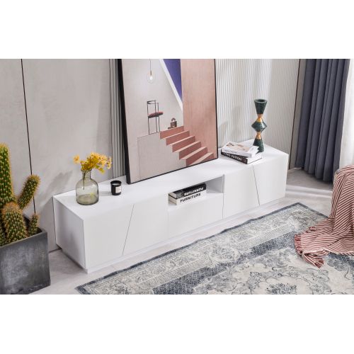 Meuble TV Blanc Avec Rangement Ouvert, Tiroir Et 2 Casiers