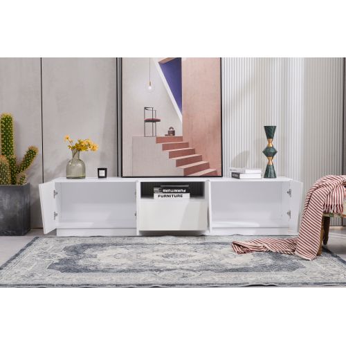 Meuble TV Blanc Avec Rangement Ouvert, Tiroir Et 2 Casiers