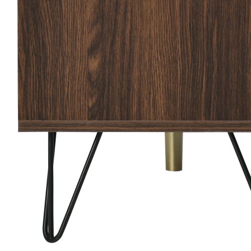 Meuble TV Marron Avec 2 Portes Et 2 Compartiments, Poignées Dorées, Pieds En Fer