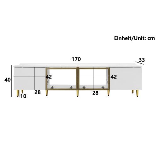 Meuble TV Blanc, Meuble TV Mural Avec 2 Portes Vitrées Et 2 Ciasers, Pieds En Métal