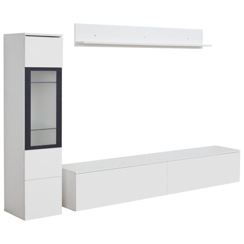 Ensemble De Meubles TV 3 Pièces Blanc Avec Éclairage LED, Vitrine De Salon, Étagère Suspendue