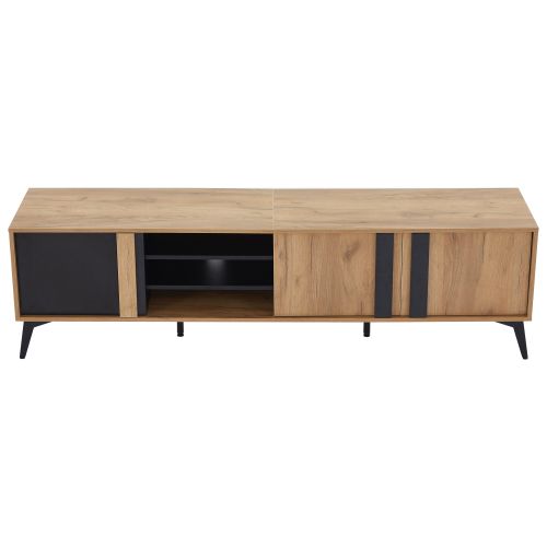 Meuble TV 180 Cm, Meuble TV Marron Et Noir Avec 3 Portes Et Compartiment Ouvert