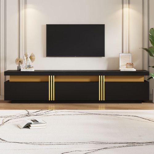 Meuble TV 200 Cm, Meuble TV Noir Avec 3 Tiroirs Et 1 Passe-câbles