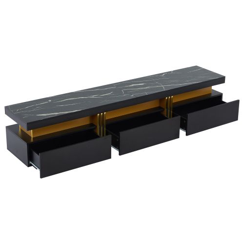 Meuble TV 200 Cm, Meuble TV Noir Avec 3 Tiroirs Et 1 Passe-câbles