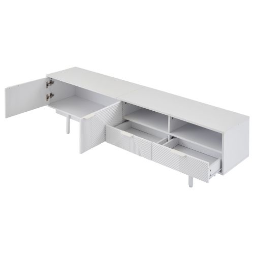 Meuble TV 200 Cm, Meuble TV Blanc Avec Casier, 2 Tiroirs Et 2 Rangements Ouverts
