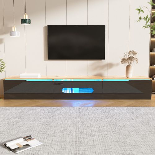 Meuble TV 180 Cm, Meuble TV Bois Et Noir Avec Éclairage LED 16 Couleurs, 3 Casiers