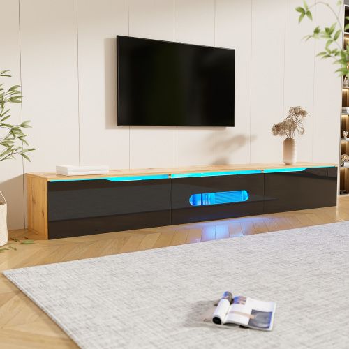 Meuble TV 180 Cm, Meuble TV Bois Et Noir Avec Éclairage LED 16 Couleurs, 3 Casiers