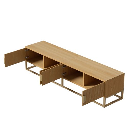 Meuble TV 180 Cm, Meuble TV Bois Avec 4 Portes, Poignées Semi-circulaires, Pieds En Métal