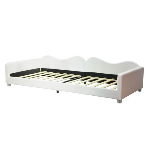 Lit Enfant 90x200cm, Lit Banquette En Tissu Teddy Blanc