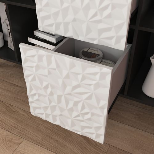 Buffet 120x40x80cm, 2 Portes Rouges, 2 Tiroirs Blancs, 2 Niches, Mdf, Noir