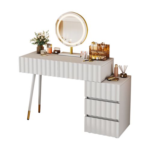 Coiffeuse Blanc Avec Miroir LED, 100 X 127 X 40 Cm, Sans Tabouret