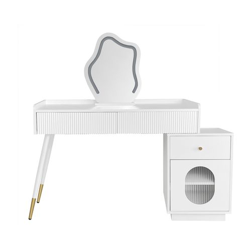 Coiffeuse Blanc Avec Miroir LED, 100 X 75 X 40 Cm, Sans Tabouret