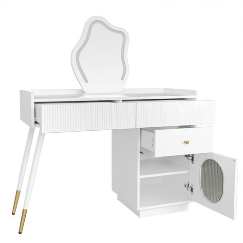 Coiffeuse Blanc Avec Miroir LED, 100 X 75 X 40 Cm, Sans Tabouret