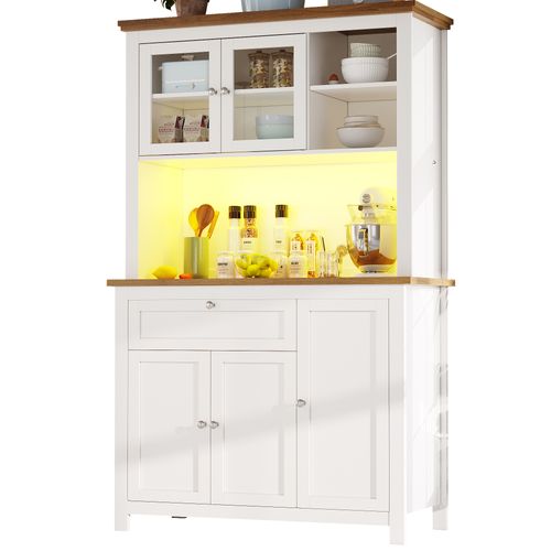 Buffet De Cuisine, Buffet Haut Blanc 104 X 40x 180 Cm Avec LED, Mdf