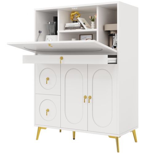 Buffet De Rangement H.140cm 3 Tiroirs Et 3 Portes - Blanc