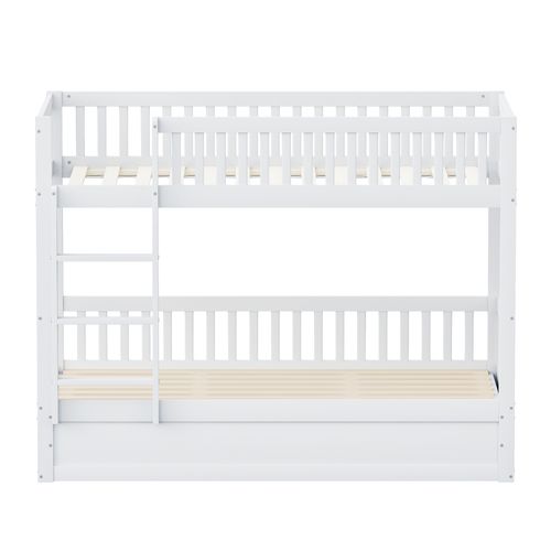 Lit Superposé Coffre 90x200cm Avec Rangement Et Sommiers, En Pin Blanc