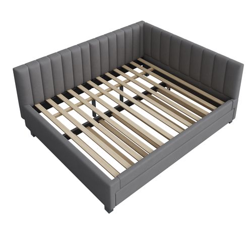 Lit Adulte 140x200cm Avec Lit Gigogne Enfant 90x190cm, En Velours Gris