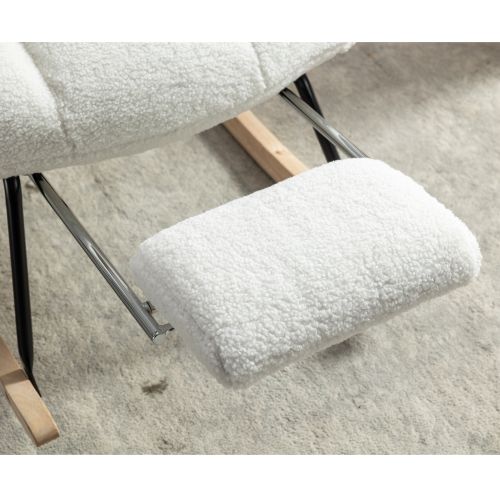 Rocking Chair, Fauteuil à Bascule En Tissu Teddy Avec Repose-pieds Escamotable, Blanc