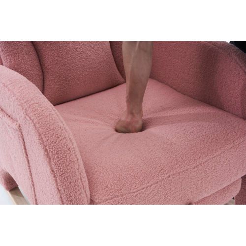 Rocking Chair, Fauteuil à Bascule En Tissu Teddy Avec Accoudoirs, Repose-pieds Extensible, Rose