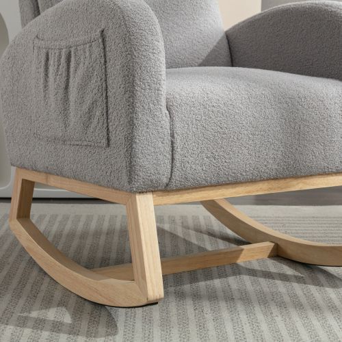 Rocking Chair, Fauteuil à Bascule En Tissu Teddy, Siège Rembourré, Avec Sac Latéral, Gris Clair