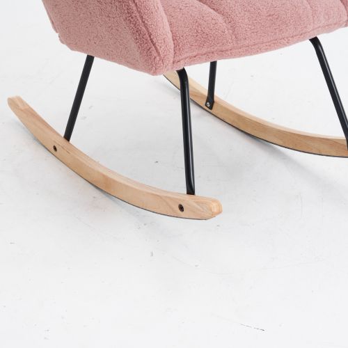 Rocking Chair, Fauteuil à Bascule En Tissu Teddy, Siège Rembourré, Rose