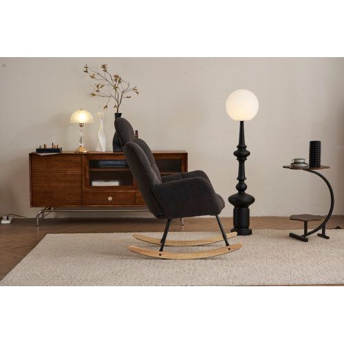 Rocking Chair, Fauteuil à Bascule En Tissu Teddy, Siège Rembourré, Gris Foncé