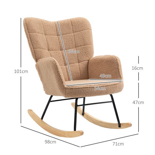 Rocking Chair, Fauteuil à Bascule En Tissu Teddy, Charge De 120 Kg, Marron