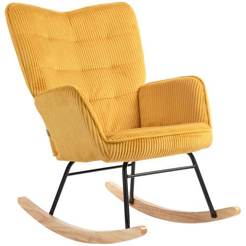 Rocking Chair, Fauteuil à Bascule En Velours Côtelé, Charge De 120 Kg, Jaune