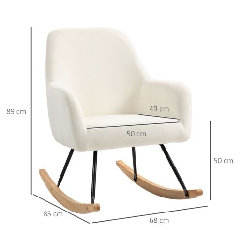 Rocking Chair, Fauteuil à Bascule En Velours Avec Accoudoirs, Patins En Bois, Blanc