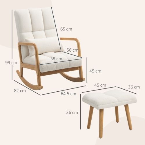 Rocking Chair, Fauteuil à Bascule Avec Repose-pieds, Accoudoirs, Dossier Haut, Patins En Bois, Blanc