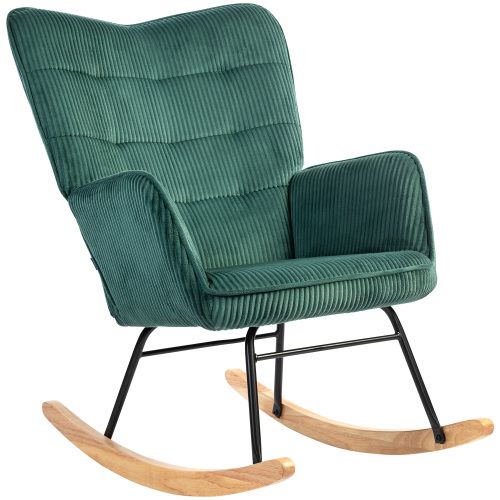 Rocking Chair, Fauteuil à Bascule En Velours Côtelé, Avec Accoudoir, Patins En Bois, Vert
