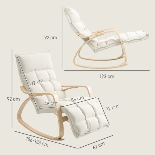 Rocking Chair, Fauteuil à Bascule En Lin Avec Dossier, Repose-pieds, Blanc