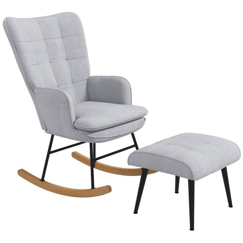 Rocking Chair, Fauteuil à Bascule Avec Repose-pieds En Lin, Capacité De Charge De 130 Kg, Gris Clair