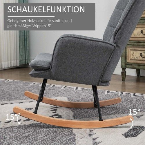 Rocking Chair, Fauteuil à Bascule Avec Repose-pieds En Lin, Capacité De Charge De 130 Kg, Gris